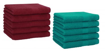 Betz 10 Toallas para invitados PREMIUM 100% algodón 30x50cm en rojo oscuro y verde esmeralda