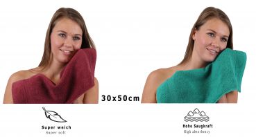 Lot de 10 serviettes d'invités Premium couleur: vert émeraude & rouge foncé, qualité 470g/m², 10 serviettes d'invité 30x50 cm en coton de Betz