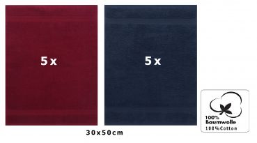 Betz 10 Stück Gästehandtücher PREMIUM 100%Baumwolle Gästetuch-Set 30x50 cm Farbe dunkelrot und dunkelblau