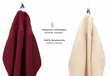 Betz 10 Piece Towel Set PREMIUM 100% Cotton 10 Guest Towels Colour: dark red & beige