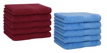 Betz 10 Toallas para invitados PREMIUM 100% algodón 30x50cm en rojo oscuro y azul claro