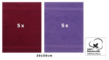 Betz 10 Stück Gästehandtücher PREMIUM 100%Baumwolle Gästetuch-Set 30x50 cm Farbe dunkelrot und lila