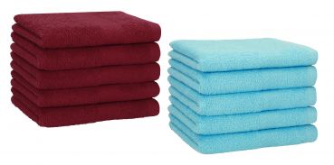 Betz 10 Piece Towel Set PREMIUM 100% Cotton 10 Guest Towels Colour: dark red & turquoise