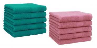 Betz 10 Piece Towel Set PREMIUM 100% Cotton 10 Guest Towels Colour: emerald green & old rose