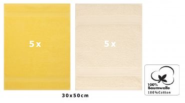 Betz Lot de 10 serviettes d'invités 30x50 cm 100% coton Premium couleur jaune & beige