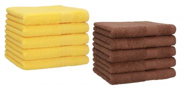 Betz 10 Toallas para invitados PREMIUM 100% algodón 30x50cm en amarillo y marrón nuez