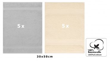 Set di 10 asciugamani per ospiti PREMIUM, colore: grigio argento e beige, misura:  30 x 50 cm