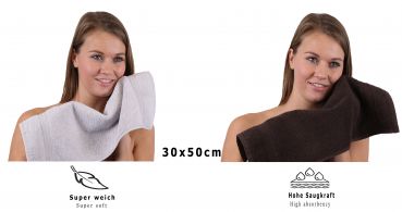Set di 10 asciugamani per ospiti PREMIUM, colore: grigio argento e marrone scuro, misura:  30 x 50 cm