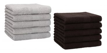 Betz 10 Piece Towel Set PREMIUM 100% Cotton 10 Guest Towels Colour: silver grey & dark brown