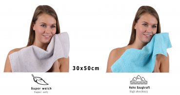 Betz 10 Piece Towel Set PREMIUM 100% Cotton 10 Guest Towels Colour: silver grey & turquoise