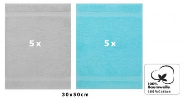 Betz 10 Piece Towel Set PREMIUM 100% Cotton 10 Guest Towels Colour: silver grey & turquoise