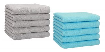 Betz 10 Piece Towel Set PREMIUM 100% Cotton 10 Guest Towels Colour: silver grey & turquoise