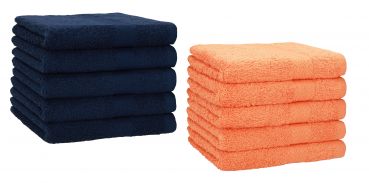 Betz 10 Toallas para invitados PREMIUM 100% algodón 30x50cm en azul marino y naranja