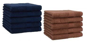 Betz 10 Toallas para invitados PREMIUM 100% algodón 30x50cm en azul marino y marrón nuez