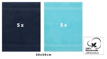 Betz 10 Stück Gästehandtücher PREMIUM 100%Baumwolle Gästetuch-Set 30x50 cm Farbe dunkelblau und türkis