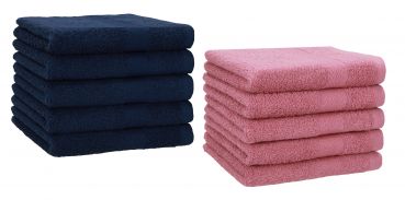 Set di 10 asciugamani per ospiti PREMIUM, colore: blu scuro e rosa antico, misura:  30 x 50 cm