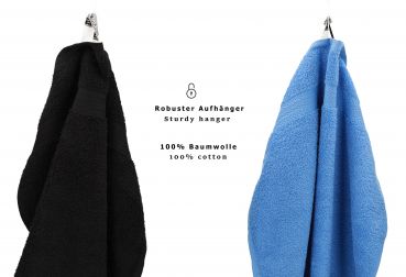 Betz 10 Piece Towel Set PREMIUM 100% Cotton 10 Guest Towels Colour: black & light blue