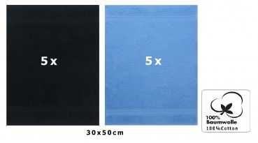 Betz 10 Stück Gästehandtücher PREMIUM 100%Baumwolle Gästetuch-Set 30x50 cm Farbe schwarz und hellblau
