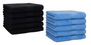 Betz 10 Piece Towel Set PREMIUM 100% Cotton 10 Guest Towels Colour: black & light blue