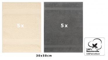 Betz 10 Stück Gästehandtücher PREMIUM 100%Baumwolle Gästetuch-Set 30x50 cm Farbe beige und anthrazit