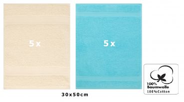 Betz 10 Piece Towel Set PREMIUM 100% Cotton 10 Guest Towels Colour: beige & turquoise