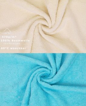 Lot de 10 serviettes d'invités Premium couleur: turquoise & beige, taille 30 x 50 cm