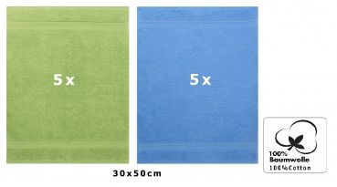 Betz 10 Stück Gästehandtücher PREMIUM 100%Baumwolle Gästetuch-Set 30x50 cm Farbe apfelgrün und hellblau