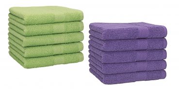 Betz 10 Piece Towel Set PREMIUM 100% Cotton 10 Guest Towels Colour: apple green & purple
