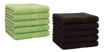 Betz 10 Piece Towel Set PREMIUM 100% Cotton 10 Guest Towels Colour: apple green & dark brown
