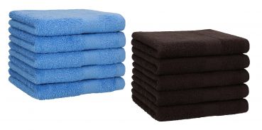 Betz 10 Piece Towel Set PREMIUM 100% Cotton 10 Guest Towels Colour: light blue & dark brown