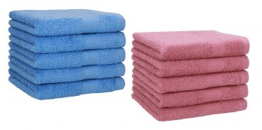 Lot de 10 serviettes d'invités Premium couleur: bleu clair & vieux rose, taille 30 x 50 cm