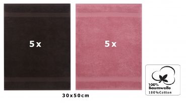 Betz 10 Toallas para invitados PREMIUM algodón 30x50cm en marrón oscuro y rosa