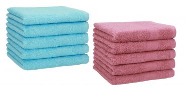 Betz 10 Piece Towel Set PREMIUM 100% Cotton 10 Guest Towels Colour: turquoise & old rose