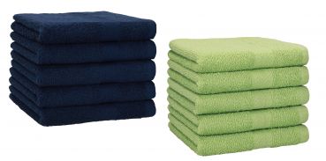 Betz 10 Piece Towel Set PREMIUM 100% Cotton 10 Guest Towels Colour: dark blue & apple green
