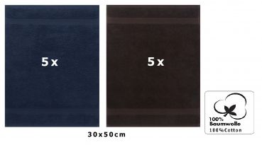 Betz 10 Stück Gästehandtücher PREMIUM 100%Baumwolle Gästetuch-Set 30x50 cm Farbe dunkelblau und dunkelbraun