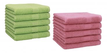 Lot de 10 serviettes d'invités Premium couleur: vert pomme & vieux rose, taille 30 x 50 cm