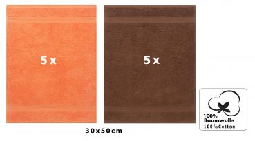 Betz 10 Stück Gästehandtücher PREMIUM 100%Baumwolle Gästetuch-Set 30x50 cm Farbe orange und nussbraun