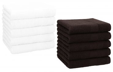 Betz 10 Piece Towel Set PREMIUM 100% Cotton 10 Face Cloths Colour: white & dark brown
