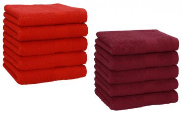Betz Paquete de 10 piezas de toalla facial PREMIUM tamaño 30x30cm 100% algodón en rojo y rojo oscuro
