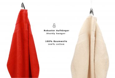Betz Paquete de 10 piezas de toalla facial PREMIUM tamaño 30x30cm 100% algodón en rojo y beige