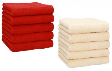 Lot de 10 serviettes débarbouillettes Premium couleur: rouge & beige, taille: 30x30 cm de Betz