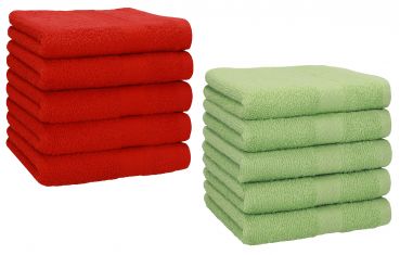 Betz 10 Piece Towel Set PREMIUM 100% Cotton 10 Face Cloths Colour: red & apple green