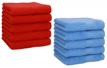 Betz 10 Piece Towel Set PREMIUM 100% Cotton 10 Face Cloths Colour: red & light blue
