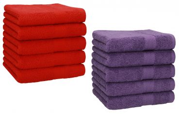 Betz Paquete de 10 piezas de toalla facial PREMIUM tamaño 30x30cm 100% algodón en rojo y morado