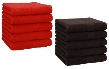 Betz 10 Piece Towel Set PREMIUM 100% Cotton 10 Face Cloths Colour: red & dark brown