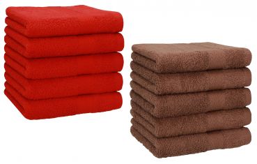 Betz 10 Piece Towel Set PREMIUM 100% Cotton 10 Face Cloths Colour: red & hazel