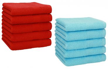 Betz 10 Piece Towel Set PREMIUM 100% Cotton 10 Face Cloths Colour: red & turquoise