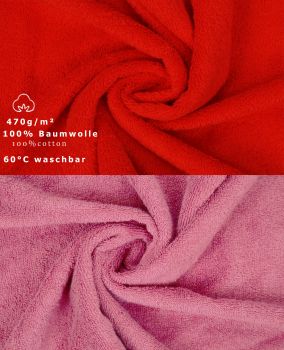 Betz Paquete de 10 piezas de toalla facial PREMIUM tamaño 30x30cm 100% algodón en rojo y rosa
