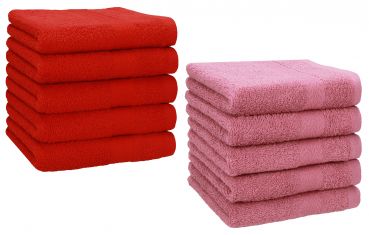 Betz 10 Piece Towel Set PREMIUM 100% Cotton 10 Face Cloths Colour: red & old rose