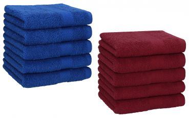 Betz 10 Piece Towel Set PREMIUM 100% Cotton 10 Face Cloths Colour: royal blue & dark red